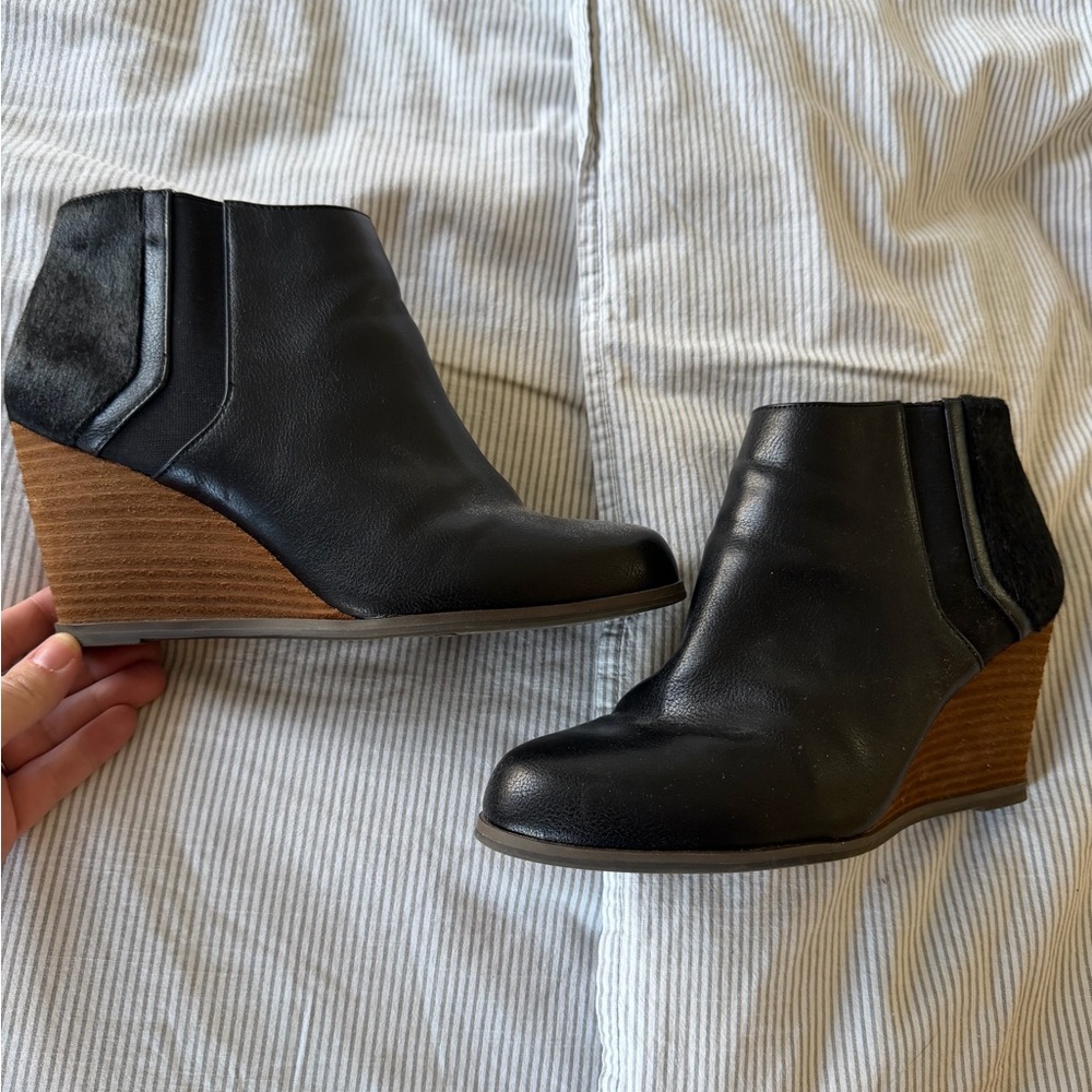 Dr. Scholl's Black Leather Wedge Booties-size 11